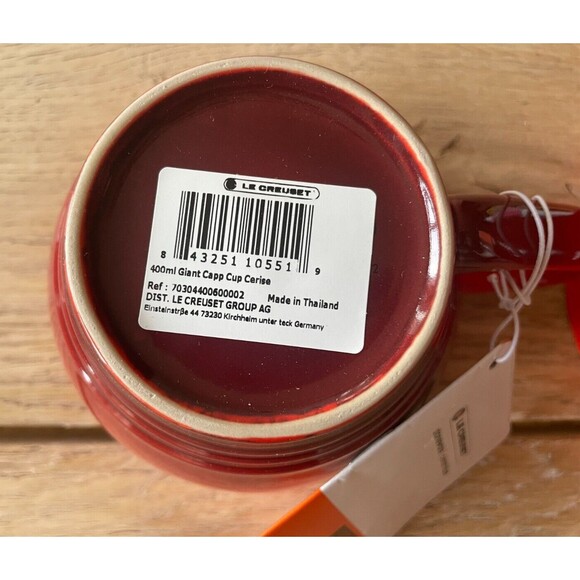 Le Creuset Stoneware Set of 2 Bistro Mug Giant Cappuccino Cup 14 oz Cerise NEW - Picture 9 of 10